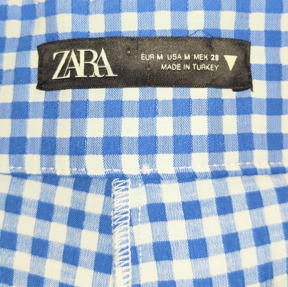 Zara Blue & White High Waisted Cropped Gingham Check Trousers Size Medium UK 10 - Picture 6 of 8